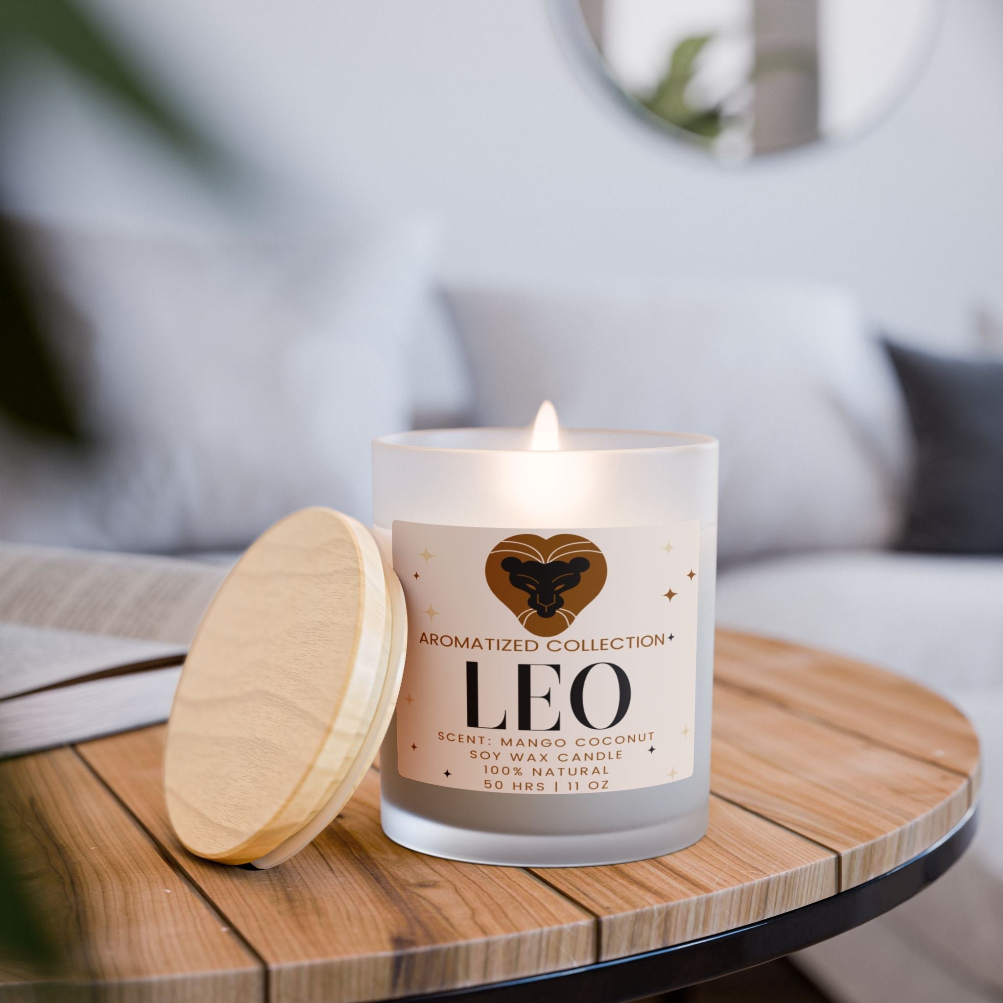 Leo Zodiac Candle, Mango Coconut Scented Soy Candle, Astrology Gift,