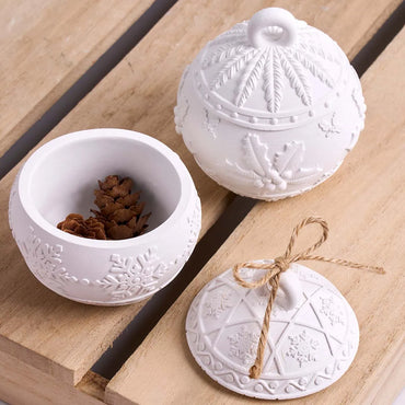 3D Relief Round Ball Candle Jar Silicone Mold DIY with Lid Christmas