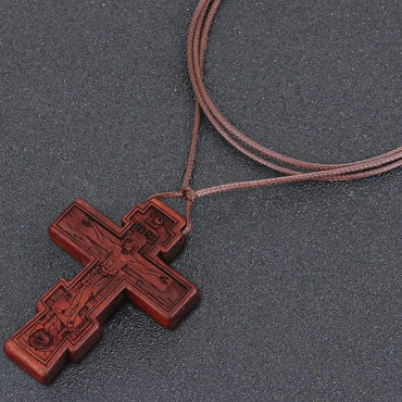 Orthodox Natural Wooden Umbila Crucifix Cross Jesus Pendant Necklaces