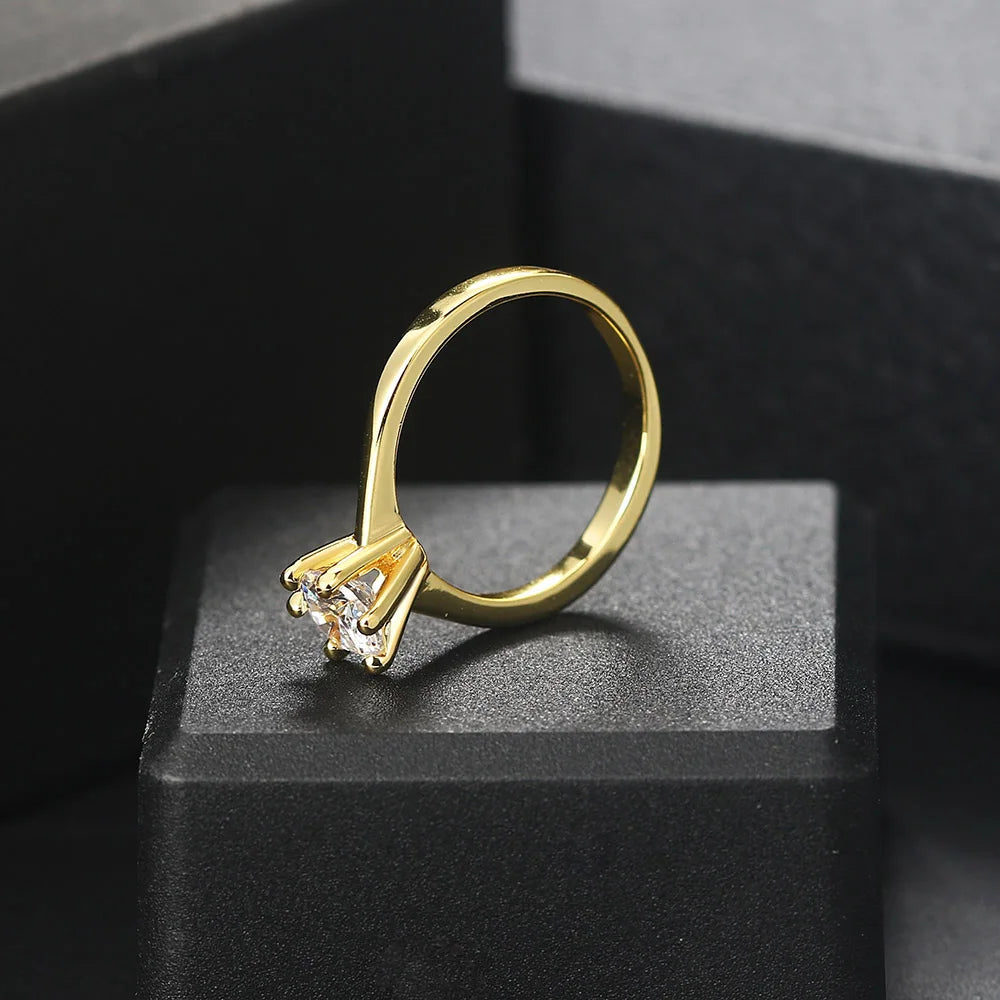 Classic 1 Carat Crystal Wedding Ring For Women Zirconia Gold Color