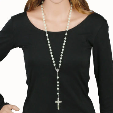 Glow In The Dark Rosary Necklace For Women INRI Crucifix Cross Pendant