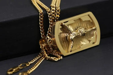 New Gold Color Crucifix Image Men\\'s Pendant Christ Miami Cuban