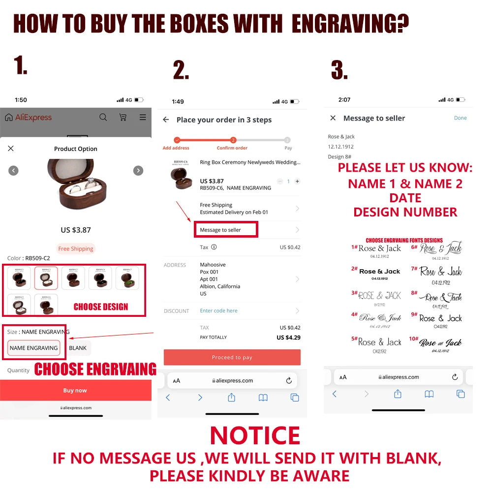 Marriage Engagement Wooden Ring Box for Wedding Custom Proposal