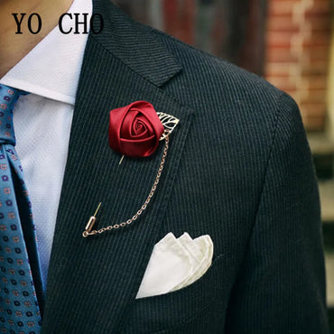 YO CHO Groom Boutonniere Corsage Pins Wedding Silk Flower Groomsman