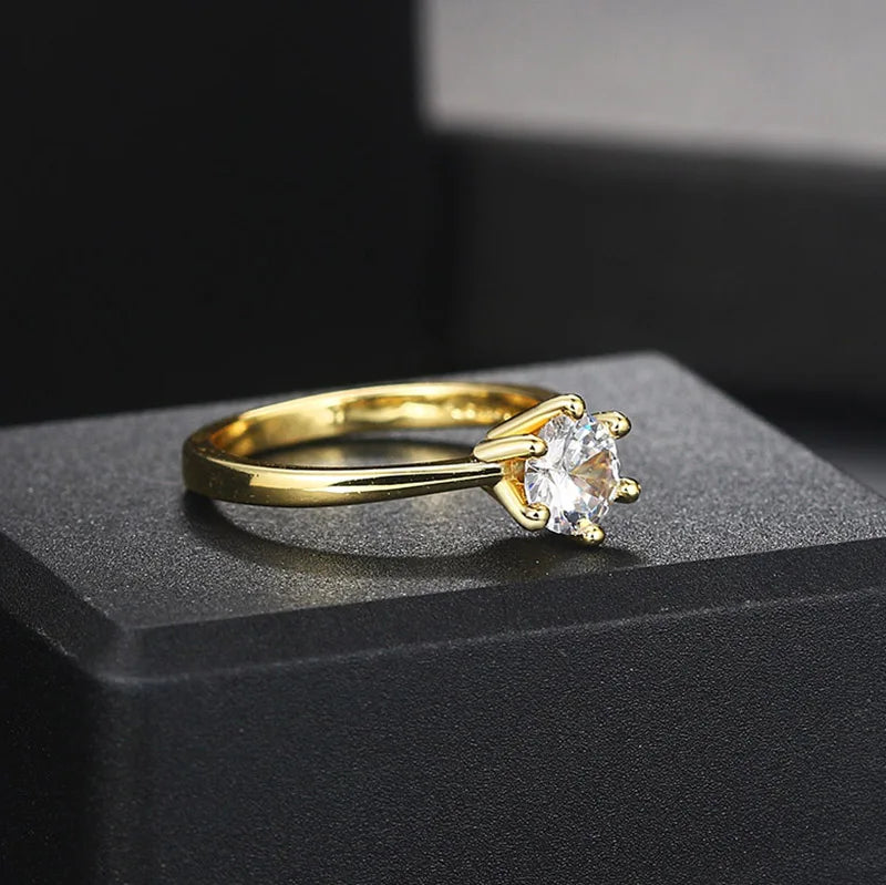 Classic 1 Carat Crystal Wedding Ring For Women Zirconia Gold Color