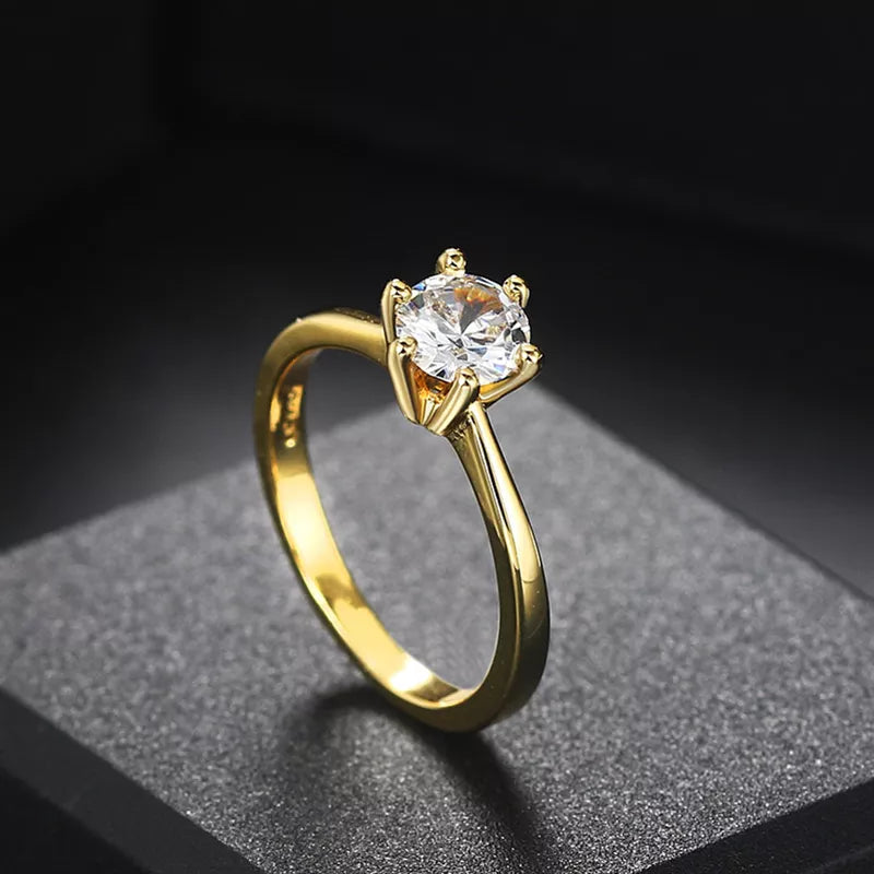 Classic 1 Carat Crystal Wedding Ring For Women Zirconia Gold Color