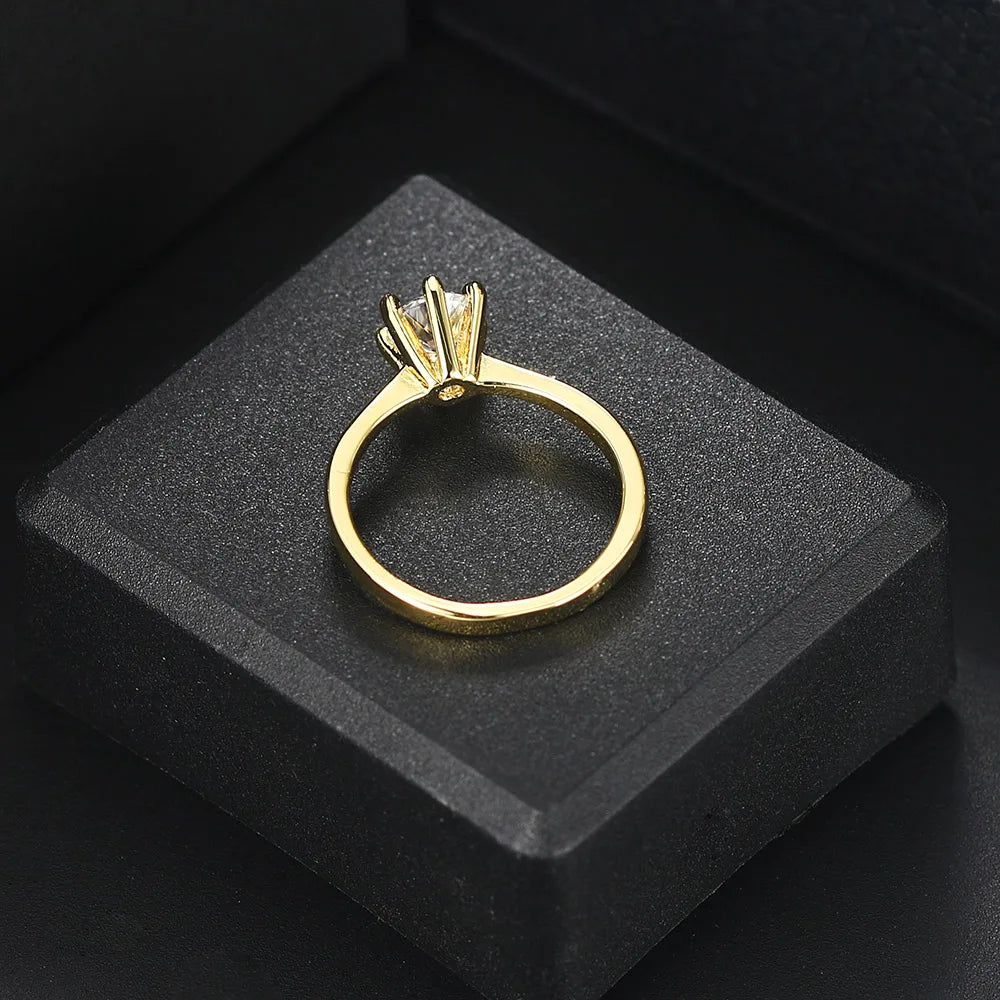 Classic 1 Carat Crystal Wedding Ring For Women Zirconia Gold Color