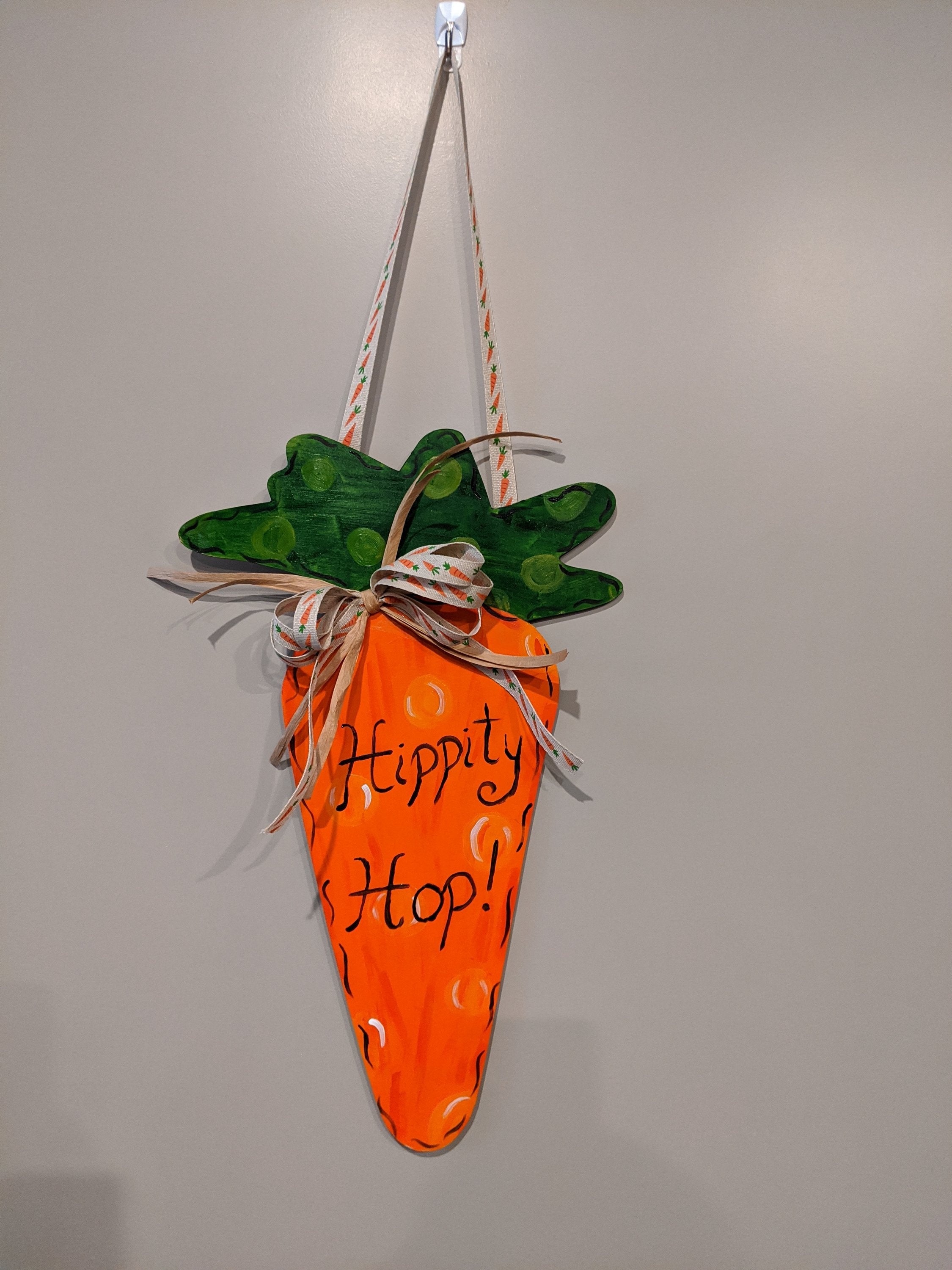 Handpainted wooden hipppty hop carrot door hanger