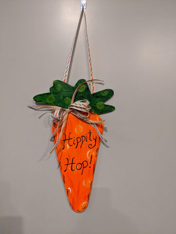 Handpainted wooden hipppty hop carrot door hanger