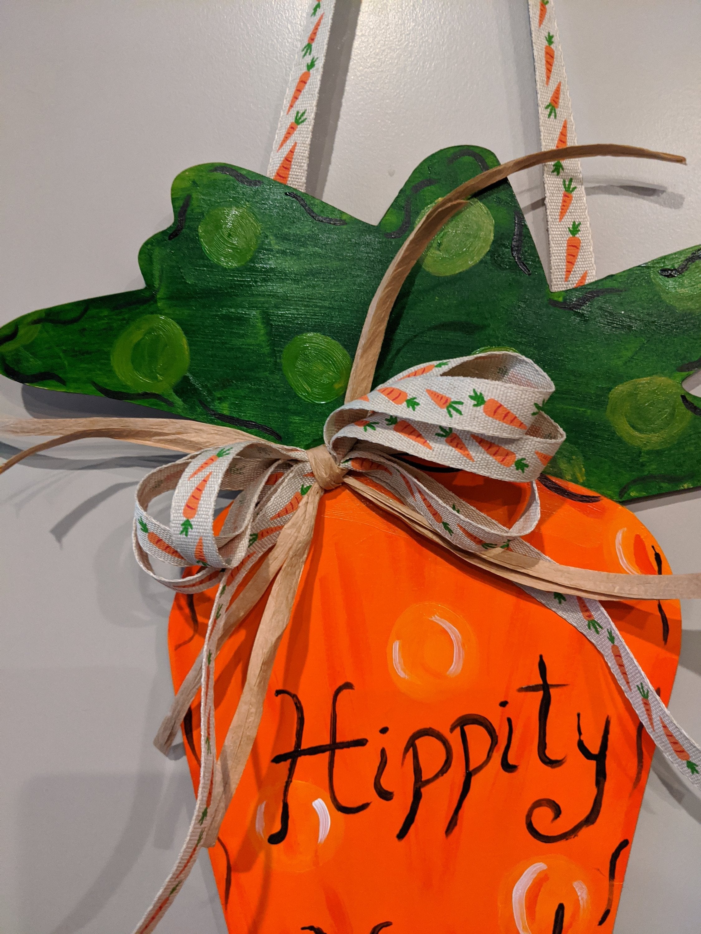 Handpainted wooden hipppty hop carrot door hanger