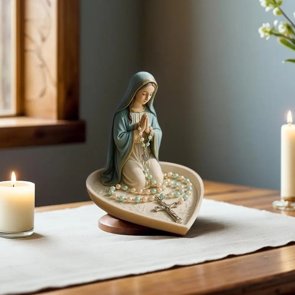 Virgin Mary Jesus Rosary Holder,  6" Blessed Mother Statue Catholic