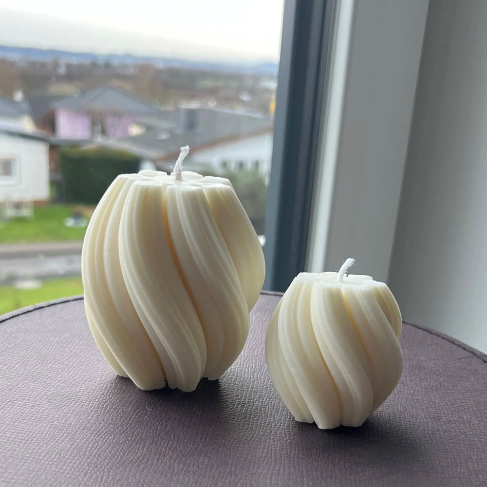 Multi Size Striped Wave Ball Silicone Candle Mould Geometry Line Cone