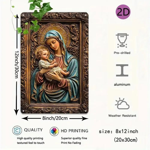 1pc 8x12" Vintage Aluminum Wall Art - Guadalupe Virgin Mary Retro