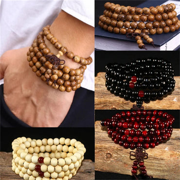 Natural Sandalwood Bracelet Men Buddhist Buddha Meditation Bead