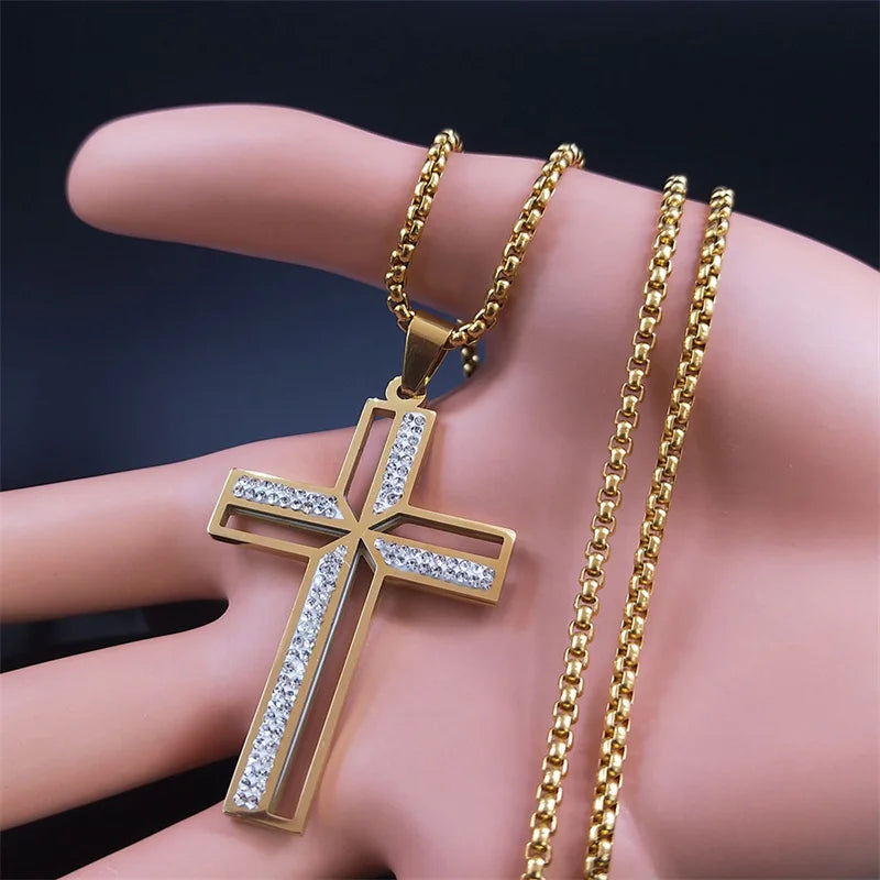 Catholic Crucifix Cross Necklace for Women Men Stainless Steel