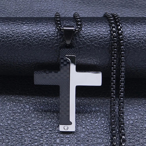 Cross Christian Church Prayer Necklace Men Stainless Steel Gold Color