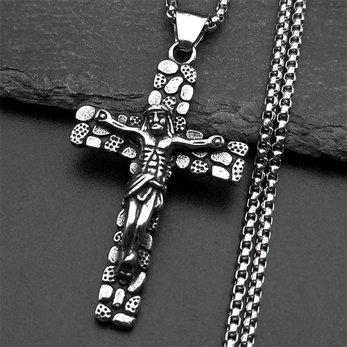 Jesus Cross Crucifix Pendant Necklace for Men Stainless Steel Gold