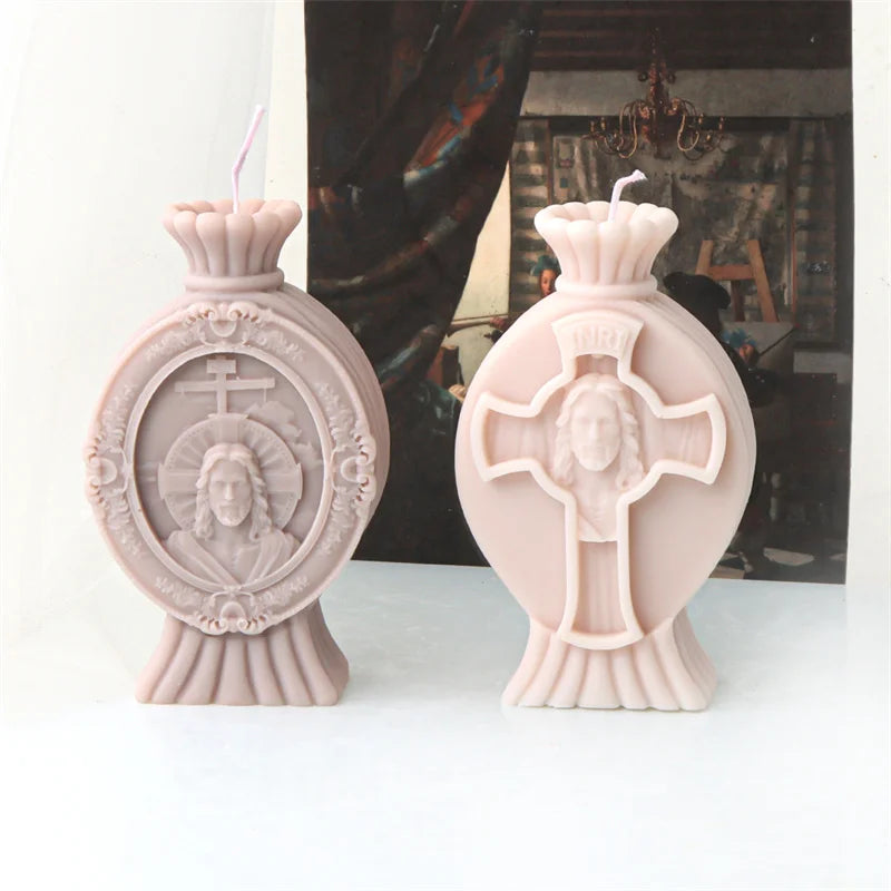 Catholic Statue Pillar Candle Mould DIY Sculpture Portrait Face Mold