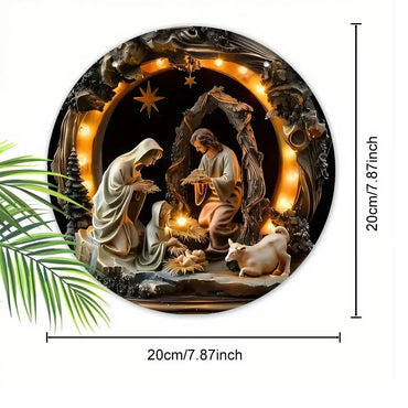Virgin Mary Nativity Scene Metal Tin Sign with 2D Relief Effect of