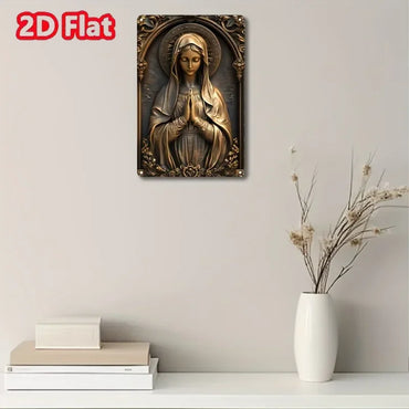 2D Painting-Vintage Bronze Virgin Mary Square Aluminum Signage -