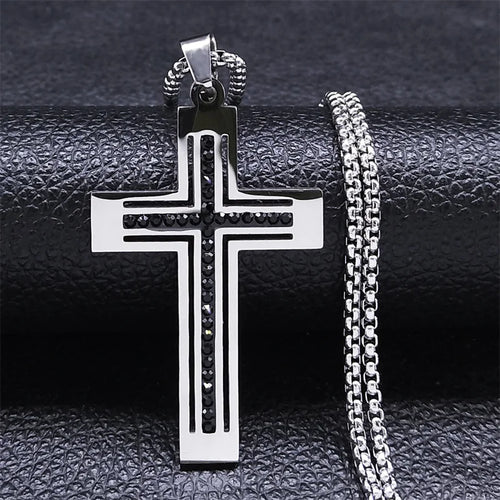 Catholic Crucifix Cross Necklace for Women Men Stainless Steel