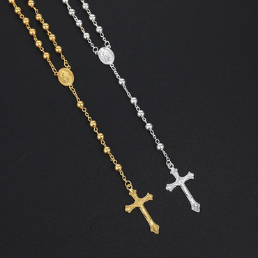 6MM Rosary Necklaces For Women Men Long Gold Silver Color Chain