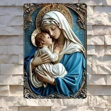 Madonna Religious Plaque-Aluminum Indoor Decor | Pre-Drilled Wall