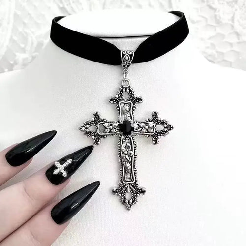 Punk Dazzle Goth detail Crucifix Black Zircon Jewelry Earrings Silver