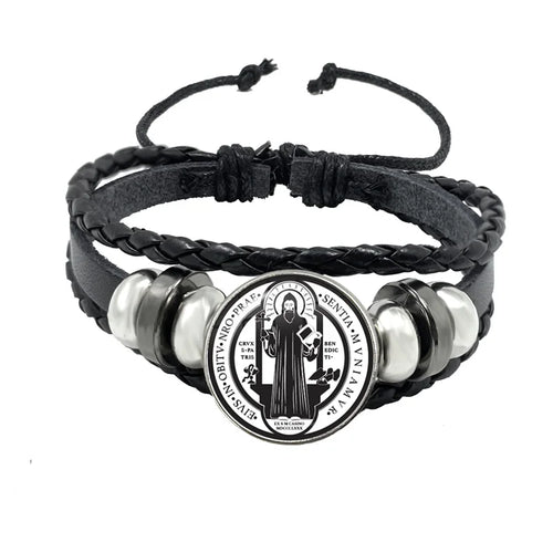 Saint Benedict Medallion Bracelet I LOVE JESUS Glass Art Picture