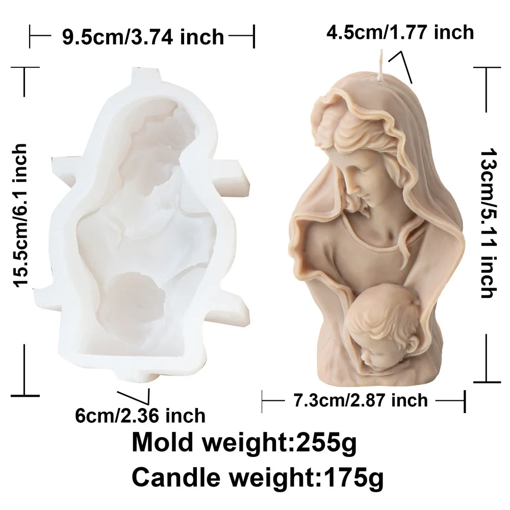 Flat Catholic Holy Jesus Family Mary Hugs Child Statue Silicone Candle