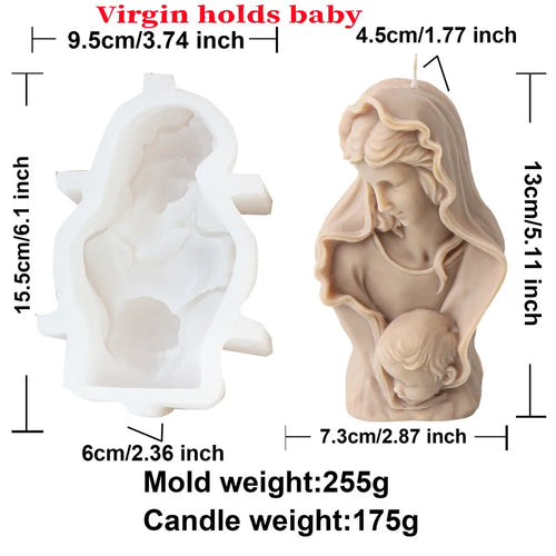 Flat Catholic Holy Jesus Family Mary Hugs Child Statue Silicone Candle