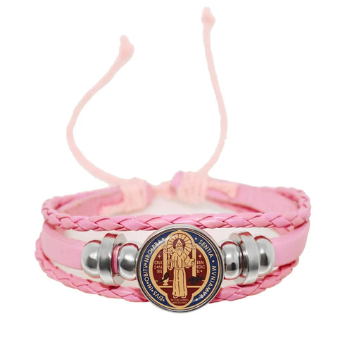 Saint Benedict Medallion Bracelet I LOVE JESUS Glass Art Picture