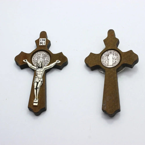 3pcs Religious Wooden Antique Black Brown Cross Rosary Pendant Jesus