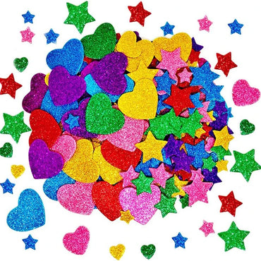 50-250pcs Colorful Glitter Foam Stickers Self Adhesive Stars Hearts