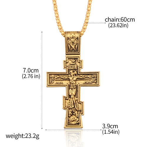 Movie John Wick Jesus Cross Necklace Crucifix Eastern Orthodox Prayer