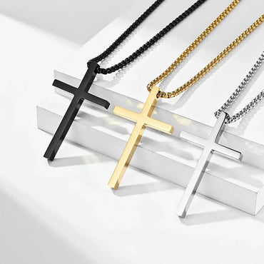 Titanium Steel Cross Necklace For Men Women Black Gold Silver Color
