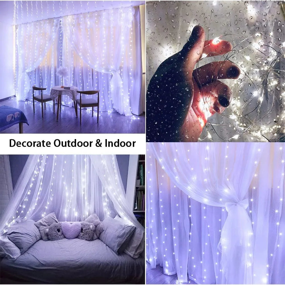 Christmas Lights LED Fairy String Curtain Lights 8 Mode Remote USB