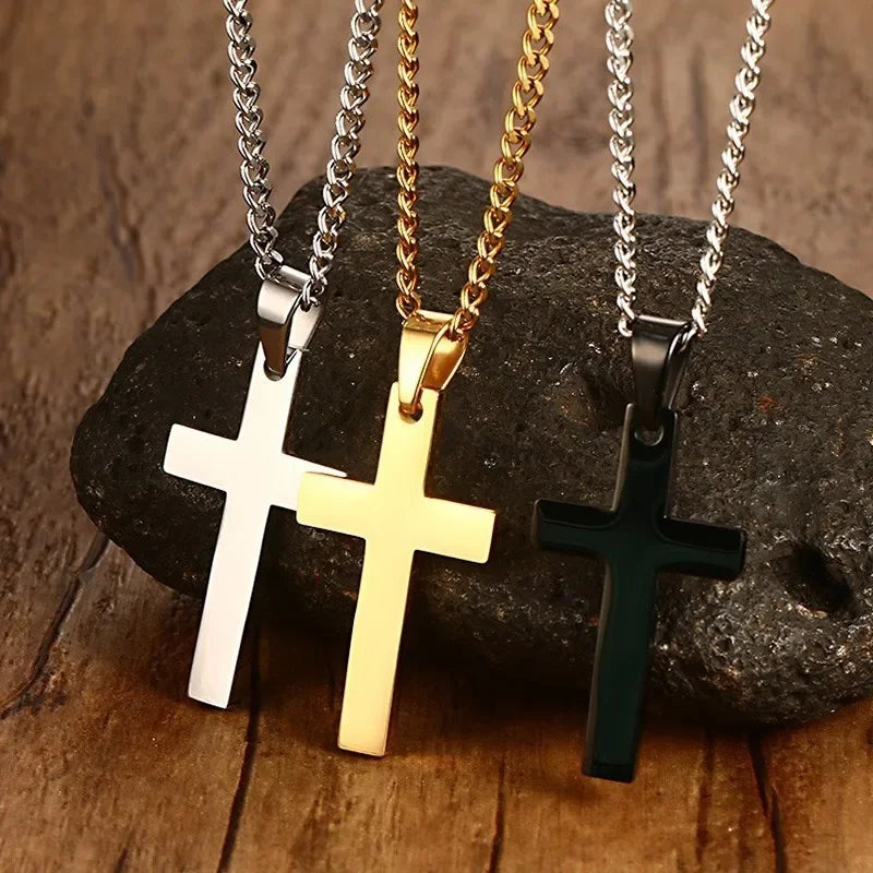 Classic Cross Pendant Necklace For Men Women 24inch Gold Silver Color