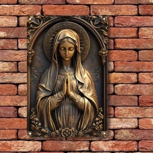 Tinplate Painting，SacredAura's Bronze Virgin Mary Square Sign: