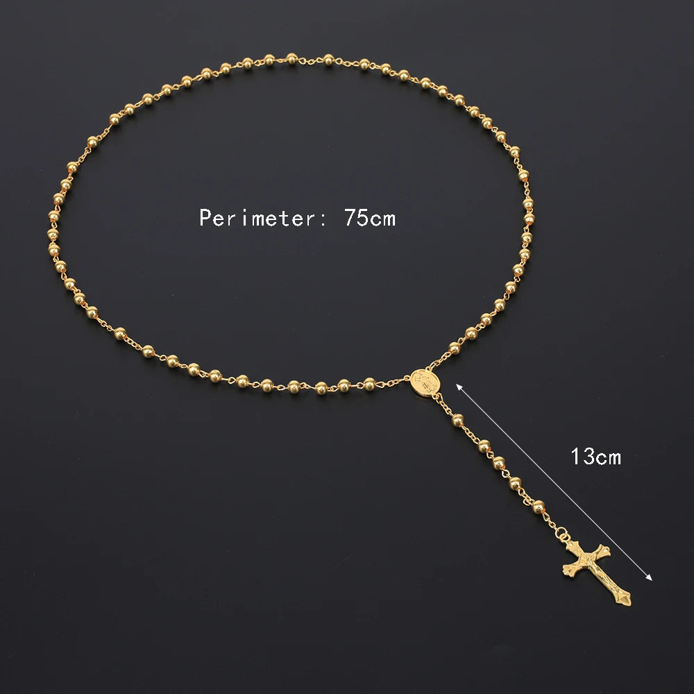 6MM Rosary Necklaces For Women Men Long Gold Silver Color Chain