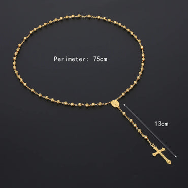 6MM Rosary Necklaces For Women Men Long Gold Silver Color Chain