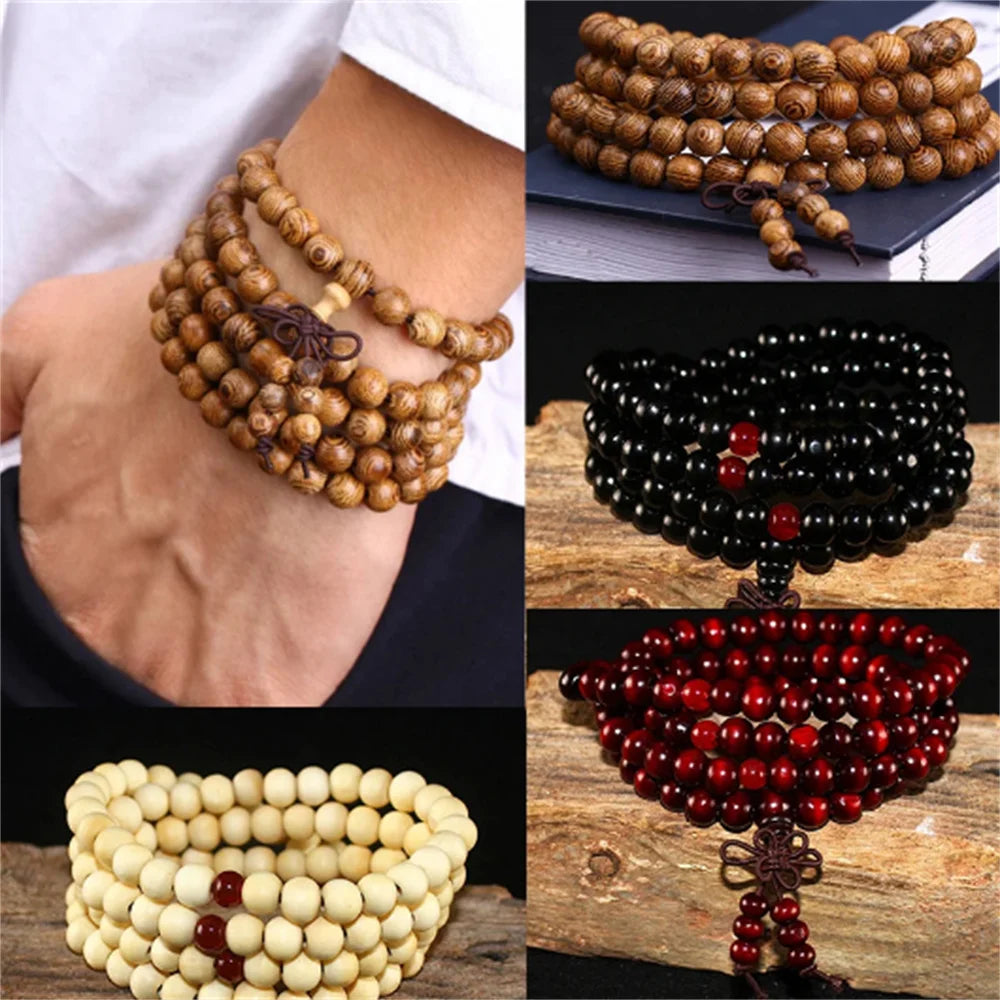 Natural Sandalwood Bracelet Men Buddhist Buddha Meditation Bead