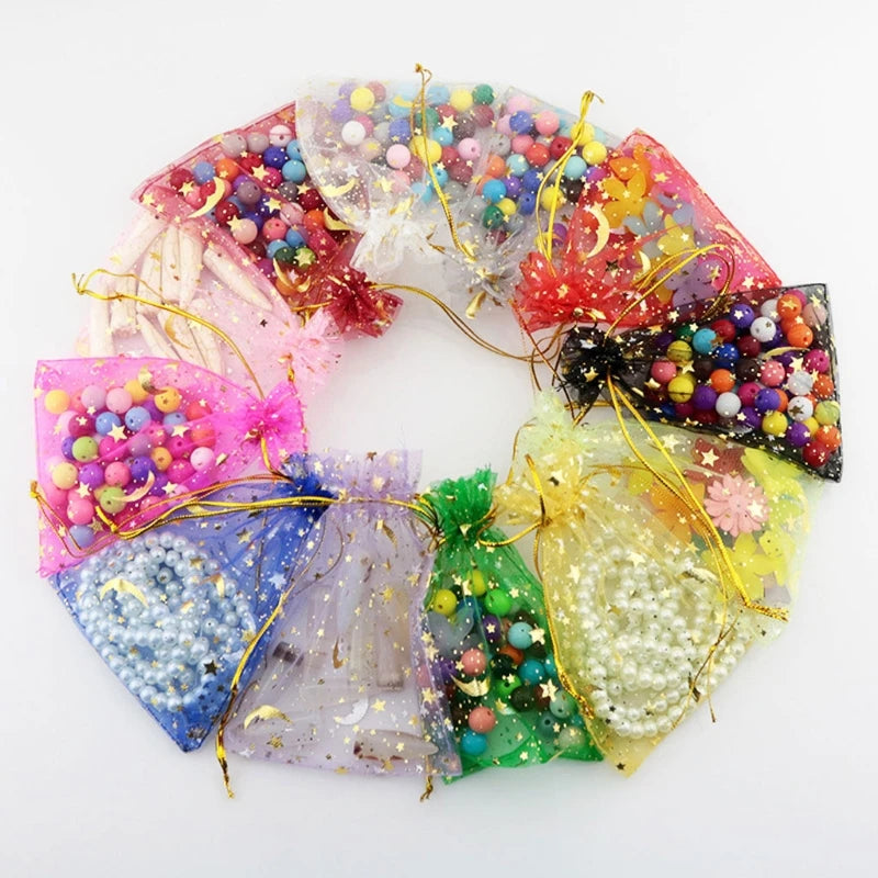 50PCS Moon Stars Drawstring Organza Bags Jewelry Gift Bags Pouches