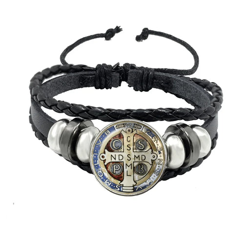 Saint Benedict Medallion Bracelet I LOVE JESUS Glass Art Picture