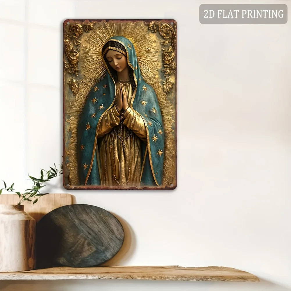 1pc 8x12" Vintage Aluminum Wall Art - Guadalupe Virgin Mary Retro