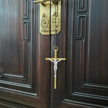 Golden Saint Benedict Benedictine Protection Wall Crucifix Cross with