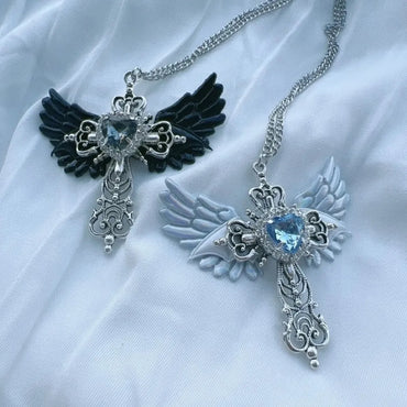 Hiphop Crown Heart Angel Wings Cross Pendant Necklaces For women