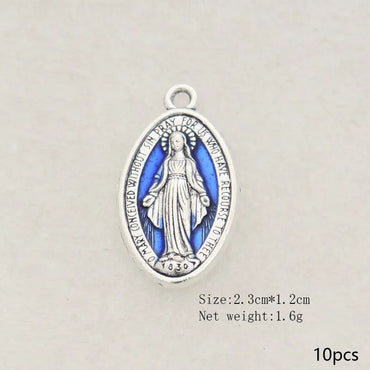 10pcs/set Blue Enamel Virgin Mary Charms For Jewelry Making DIY