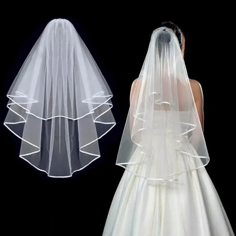 Simple Ribbon Edge Soft Tulle Wedding Veils with Comb Marriage Wedding