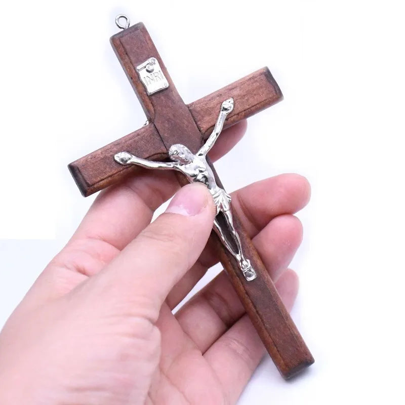 1pc Handmade Wooden Cross Christ Statue Religious Prayer Hand Holding